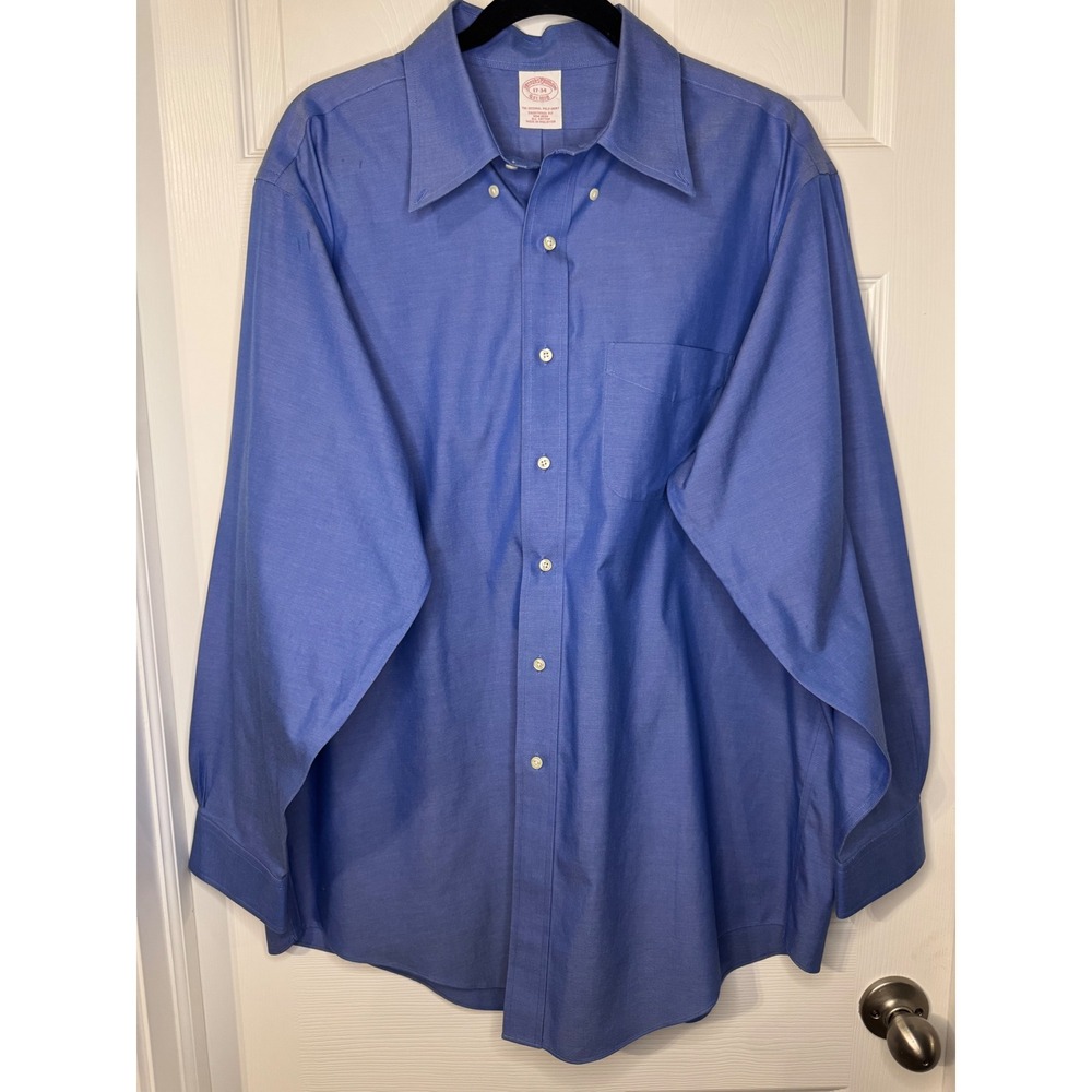 Brooks Brothers Traditional Fit Non-Iron Dress Shirt Blue 17-34 Cotton Mens